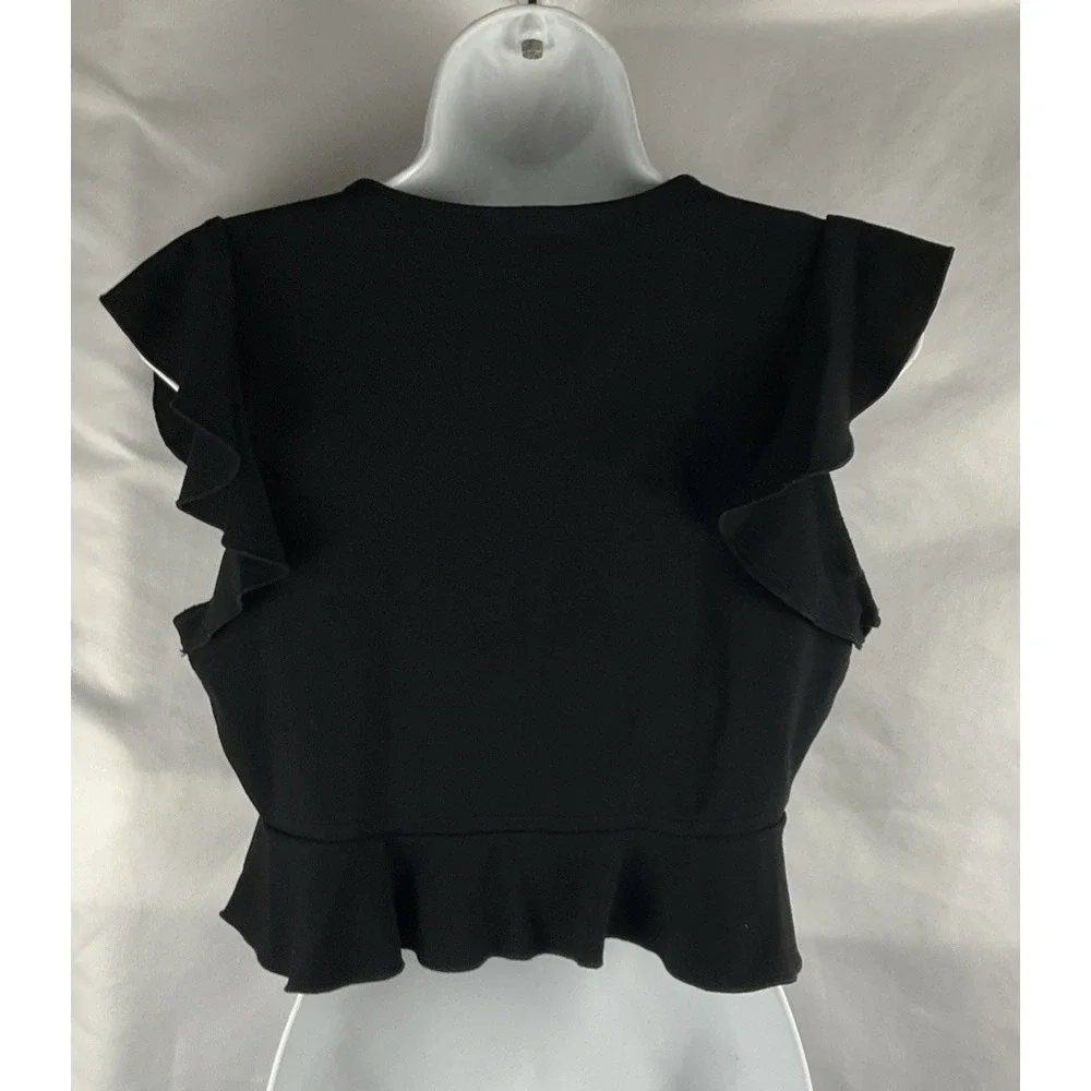 Free People Intimately Free Size L Black Ruffle V Neck Crop Top